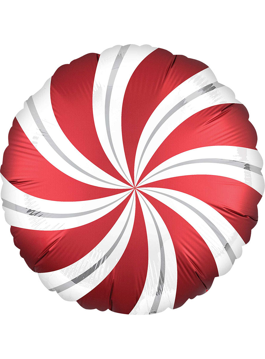 Satin Sangria Red Candy Cane Swirl Round 45Cm Foil Balloon - Main Image