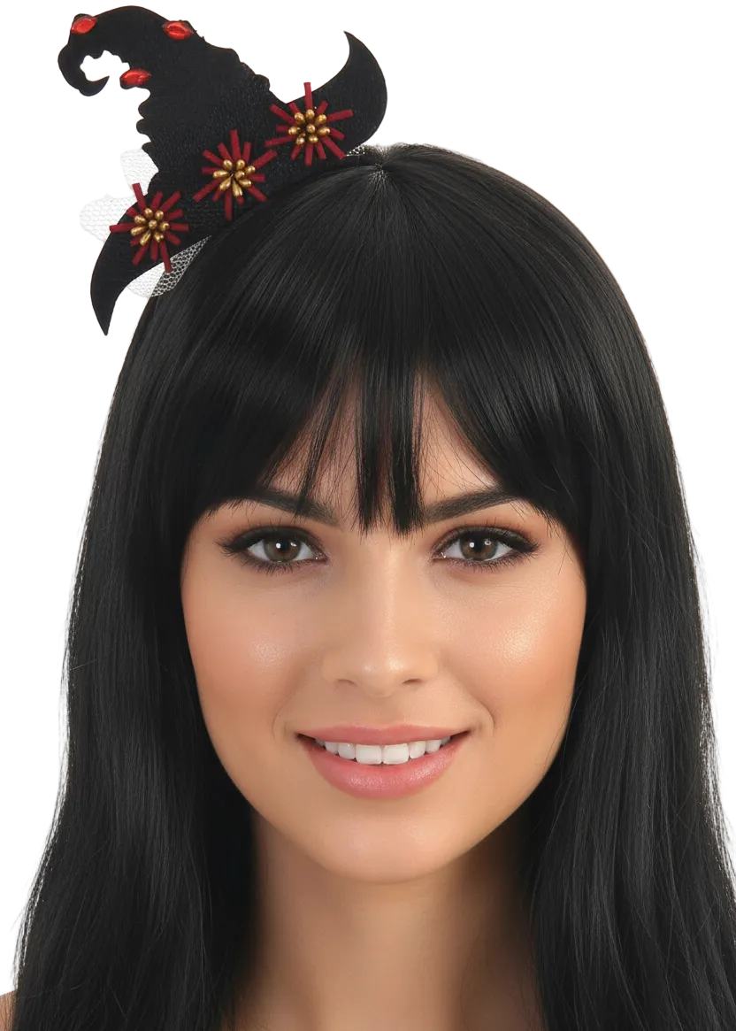 Seasonal Black Mini Witch Hat Halloween Costume Headband - Main Image
