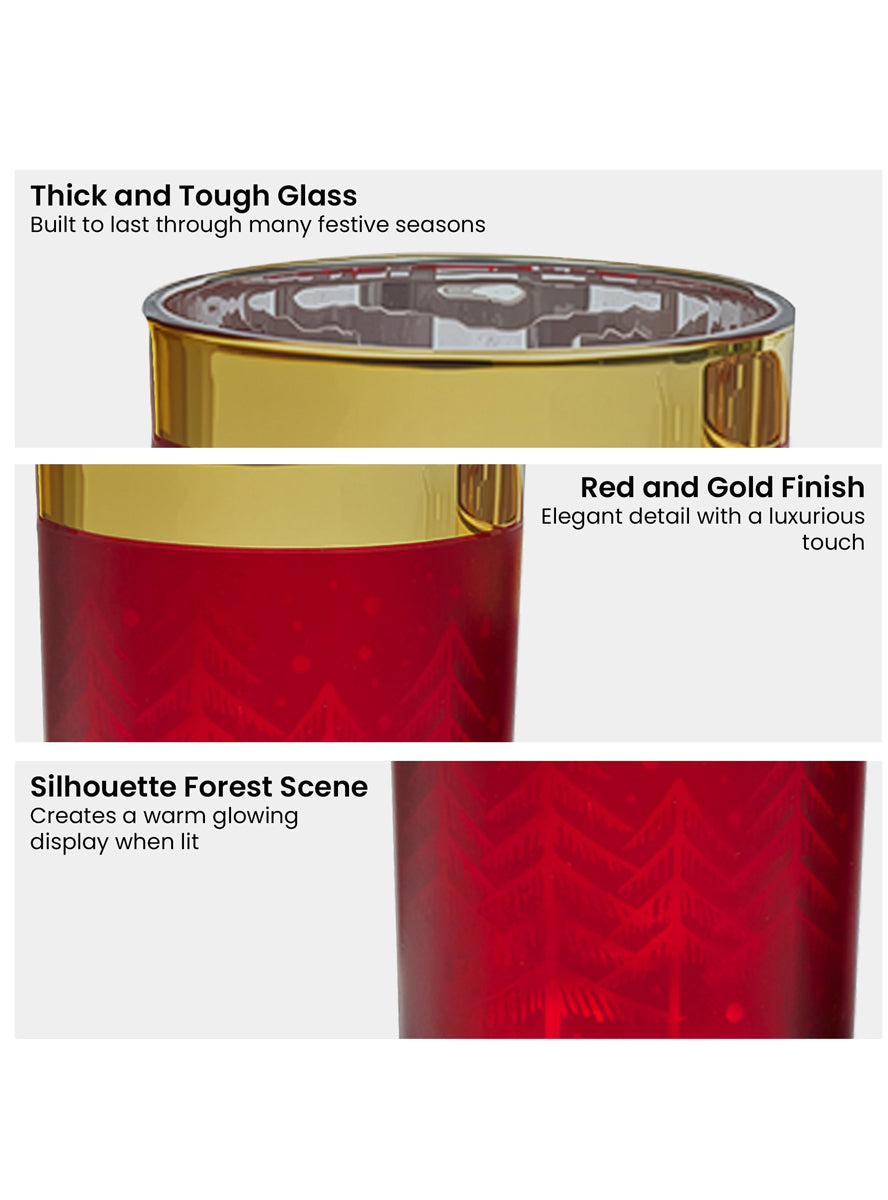 Set of 3 Red and Gold Christmas Tree Print Candle Holders - Information Image 4