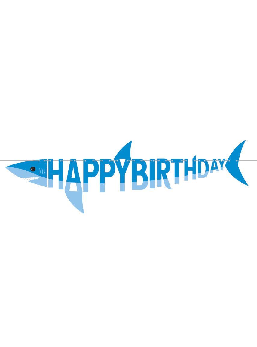 Shark Party 139cm Long Happy Birthday Banner – Main Image