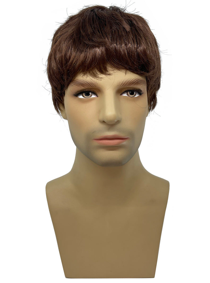 Mens Basic Short Brown Costume Wig - Main Image