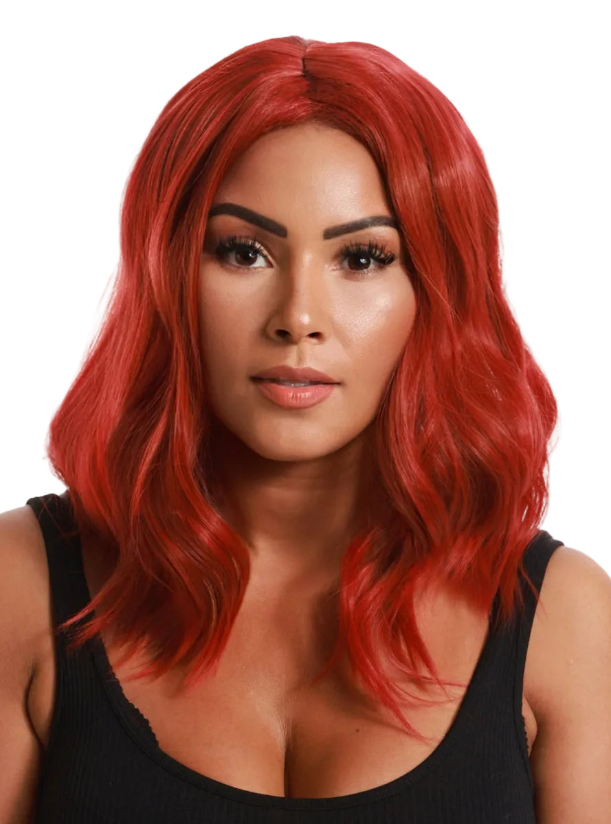 Sienna Womens Short Curly Ruby Red Wig With Centre Part - Main Image