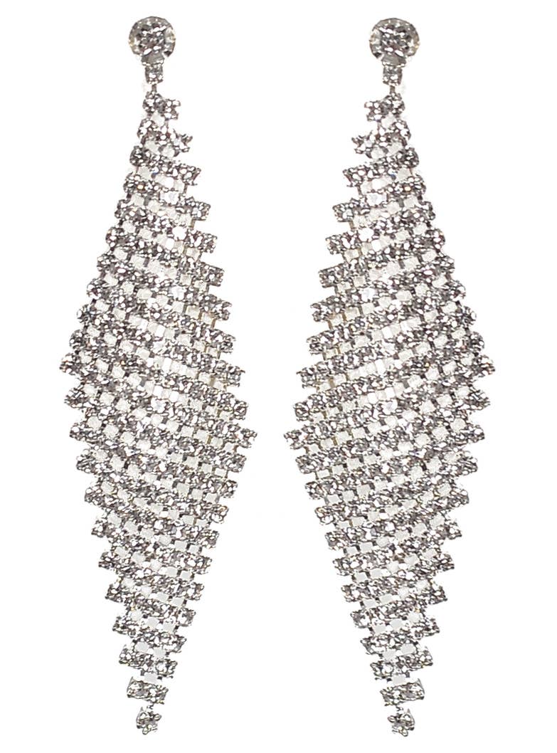 Glo Mesh Style Silver Rhinestone Disco Costume Earrings - Product Image