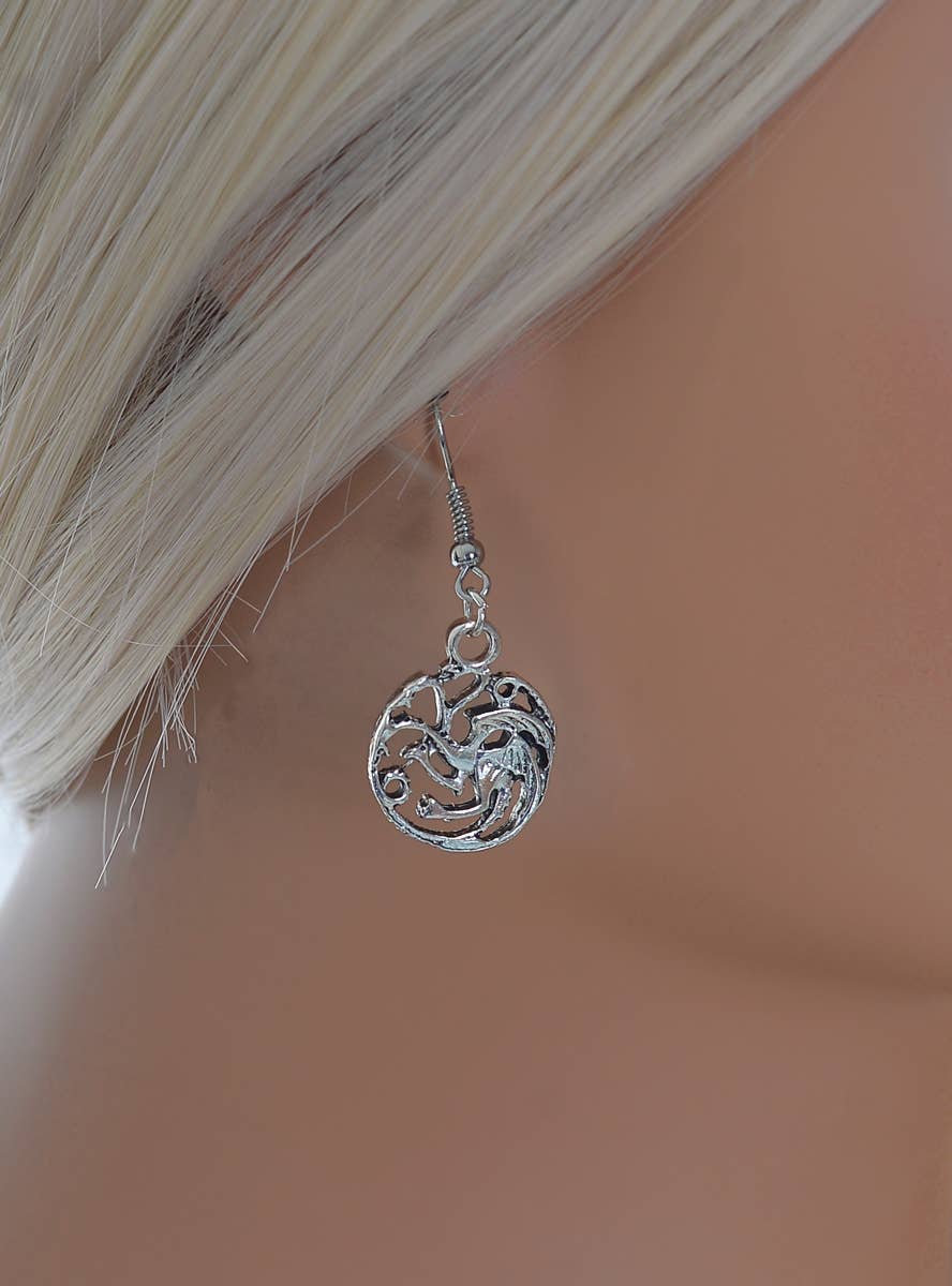 Image of Dragon Queen Silver Plated Costume Earrings - Alternate Image