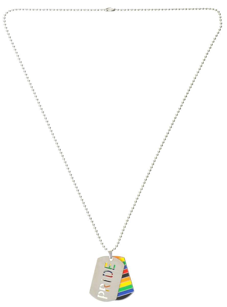 Image of Rainbow Pride Mardi Gras Dog Tags on Silver Chain - Main Image