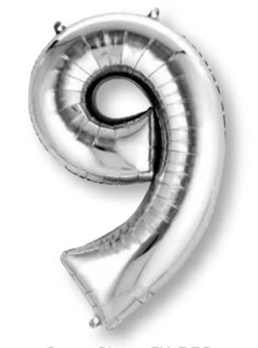 Silver Supershape Number 9 Foil Balloon - Main Image