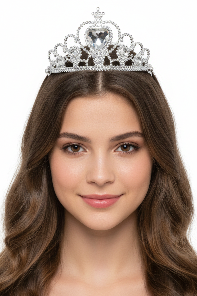 Silver Princess Costume Tiara with White Jewels - Main Image