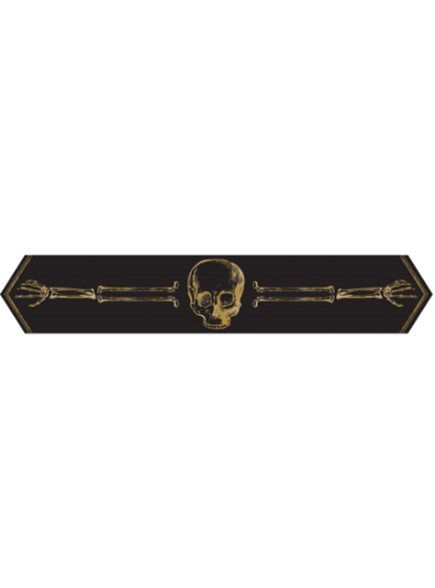 182cm Black and Gold Fabric Skeleton Print Table Runner - Main Image