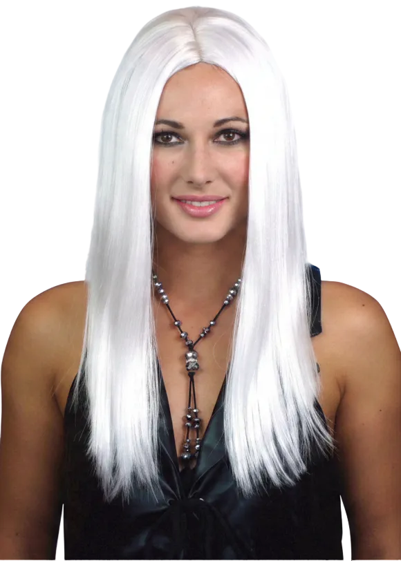 Womens White Sleek Costume Wig With Centre Part - main image