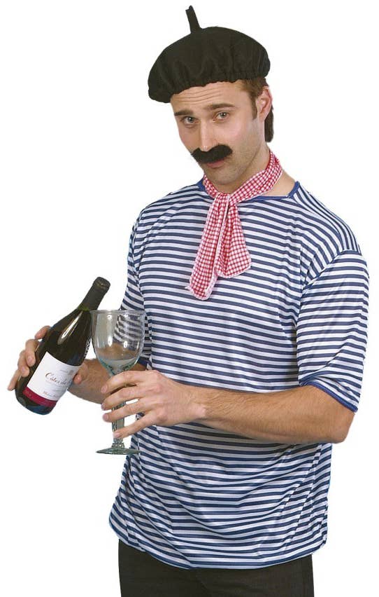 Blue And White Men's Striped French Shirt Costume Accessory Kit With Beret, Scarf and Moustache Main Image