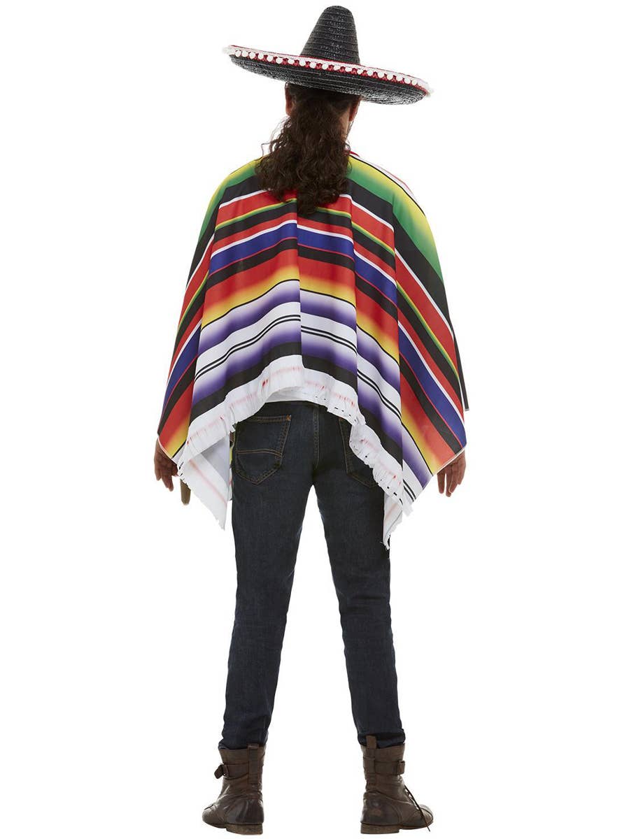 Men's Mexican Muilti Coloured Fancy Dress Poncho Back Image