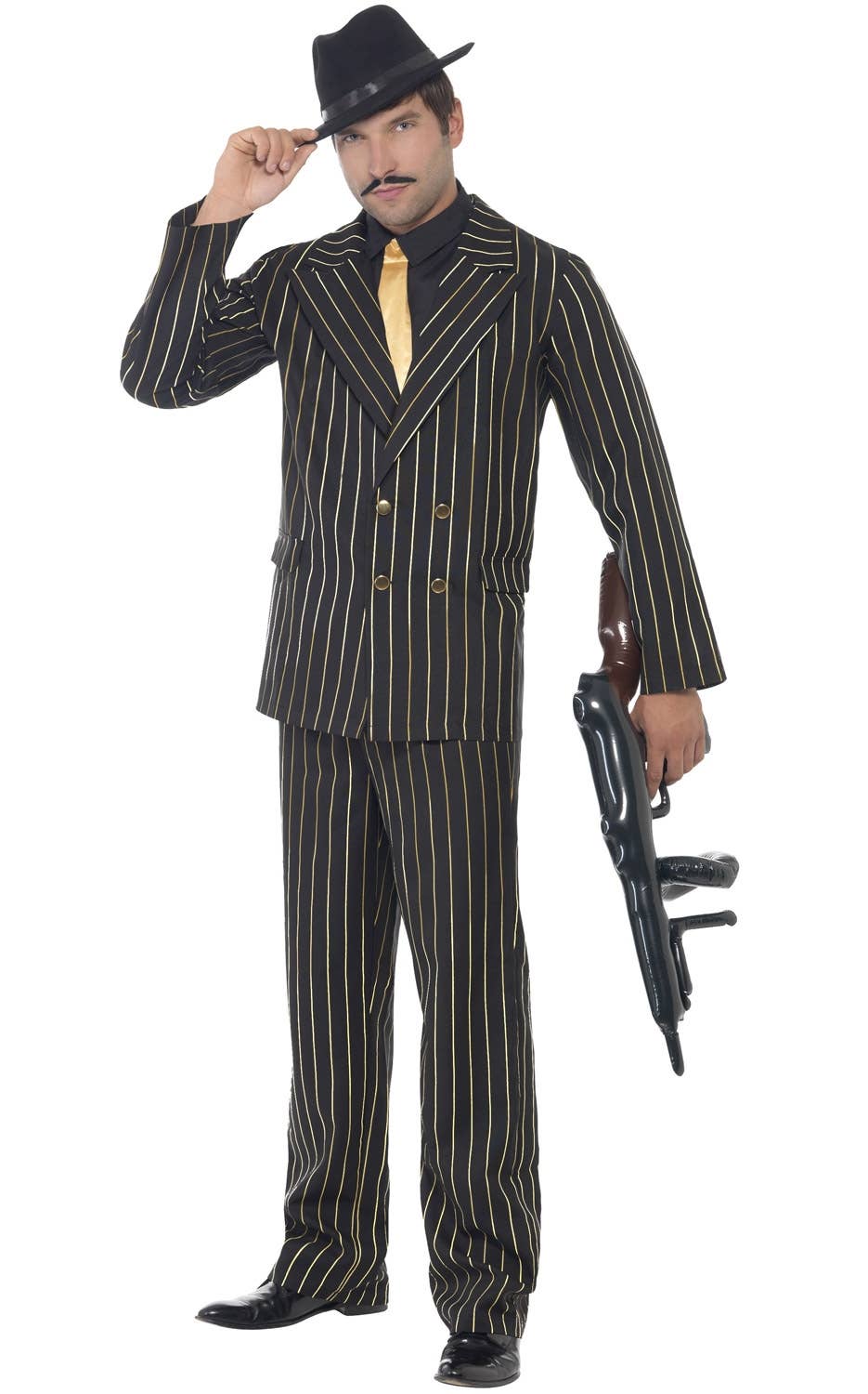 Men's Mafia 1920's Gangster Gold Pinstripe Costume Front View