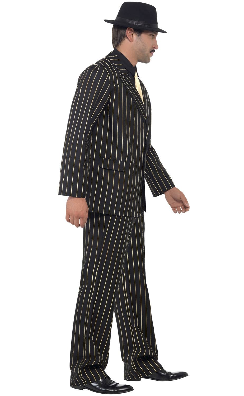 Men's Mafia 1920's Gangster Gold Pinstripe Costume Side View