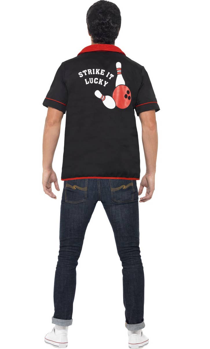 Mens 50s Dress Up Retro Bowling Shirt Costume - Back View
