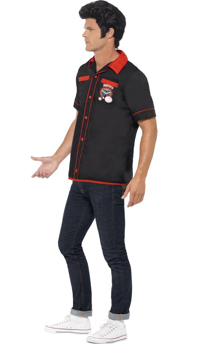 Mens 50s Dress Up Retro Bowling Shirt Costume - Side View