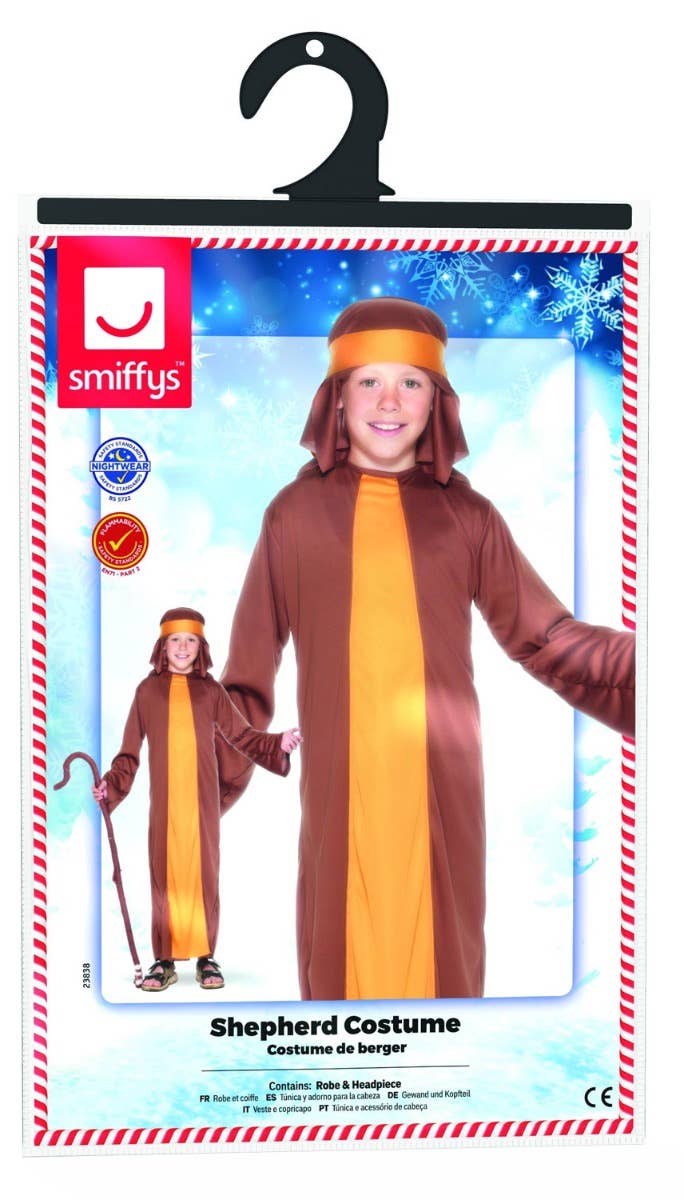 Boy's Brown And Orange Biblical Long Robe Shepherd Fancy Dress Costume Packaging Image