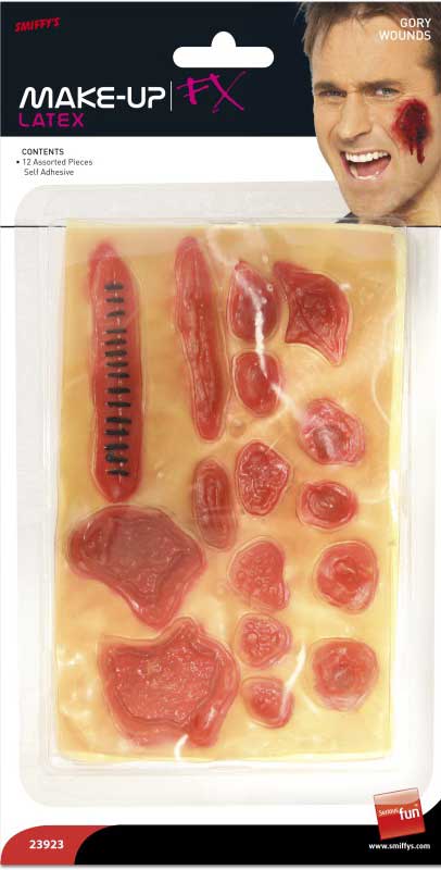 Pack of 12 Stick On Latex Gory Wounds Special Effects Prosthetic - Main View