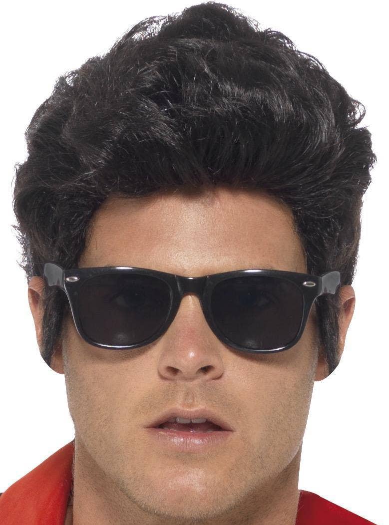 50's Style Black Frame Costume Glasses with Black Lenses Front Image