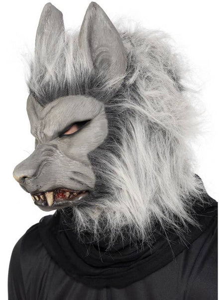 Latex Full Head Big Bad Werewolf Costume Mask Faux Fur