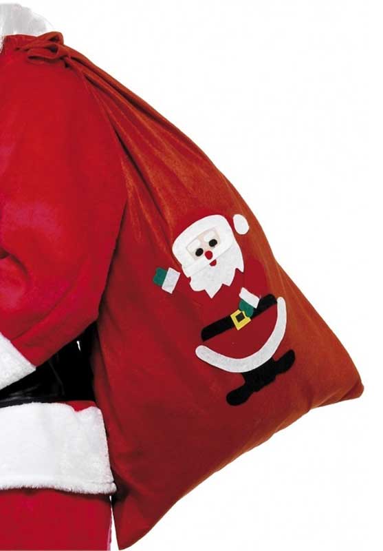 Red Felt Fabric Toy Sack Christmas Accessory with Santa Claus Character Print