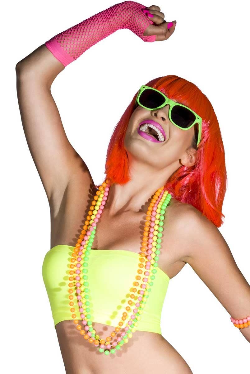 Neon 1980's 4 Strand Beaded Necklace Costume Accessory - Alternate Image