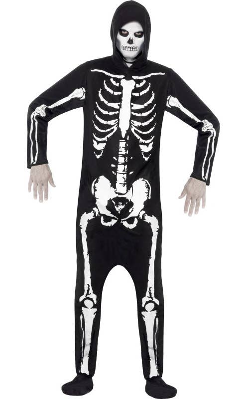 Black and White Skeleton Print Men's Halloween Costume Jumpsuit