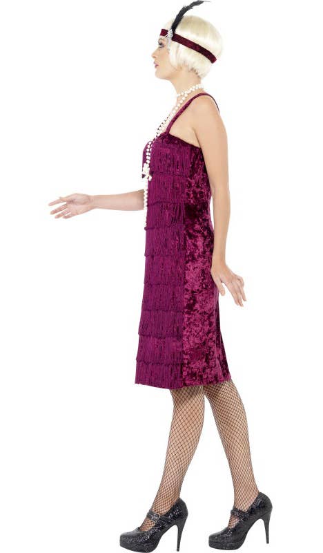 Burgundy Women's 1920s Flapper Dress Up Costume Side View