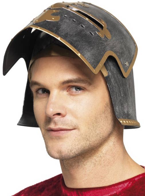 Medieval Crusader Silver Rustic Look Knight Helmet - Alternate Image