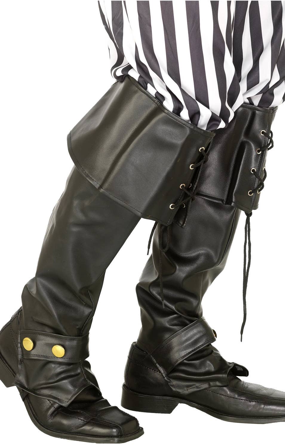 Men's Black Vinyl Leather Look Pirate Boot Top Covers - View 1