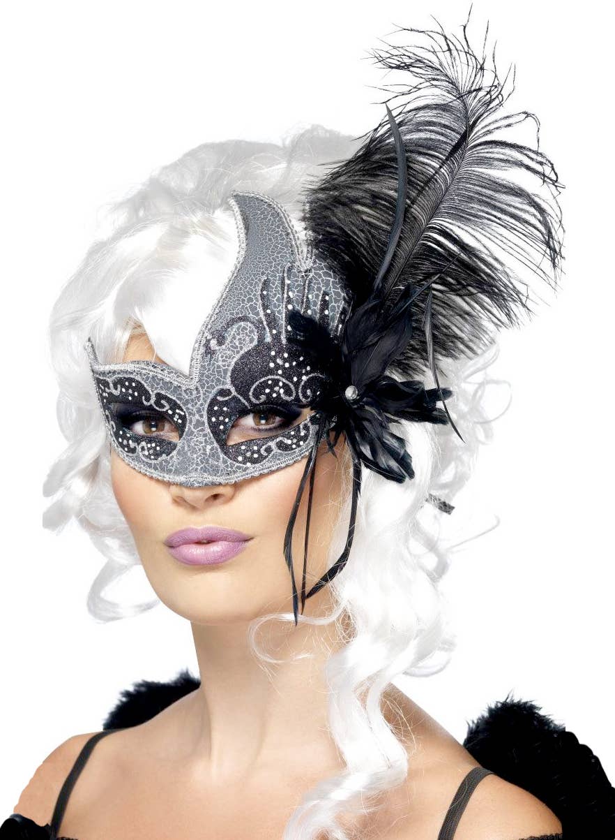 Dark Angel Mask with Feathers - Main Image