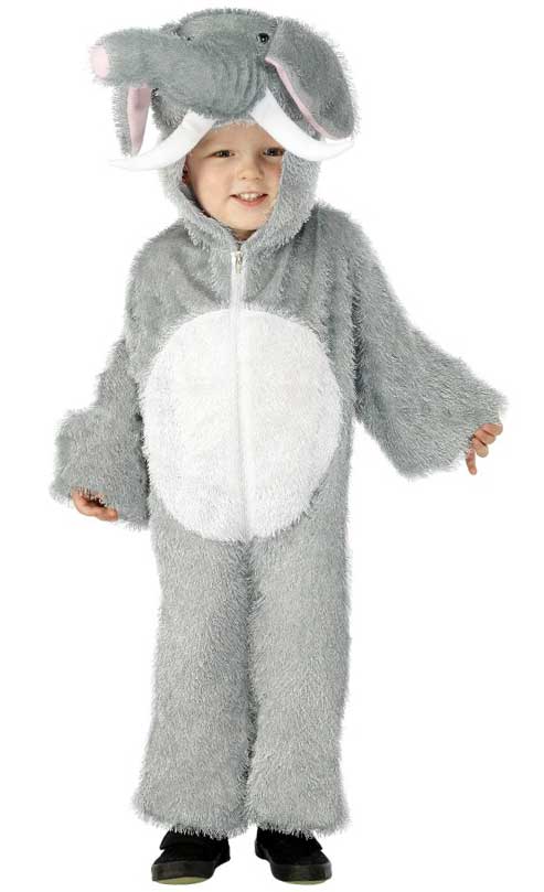 Kid's Fuzzy Grey Elephant Animal Onesie Costume Toddler View