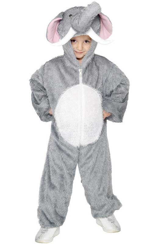 Kid's Fuzzy Grey Elephant Animal Onesie Costume Toddler View 2