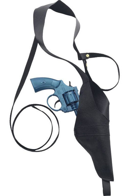 Black Vinyl Police Shoulder Holster with Plastic Blue Gun