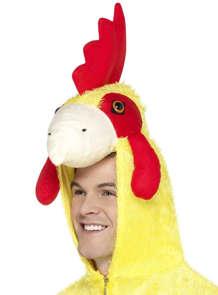 Adults Yellow Chicken Onesie Costume Close Up Image