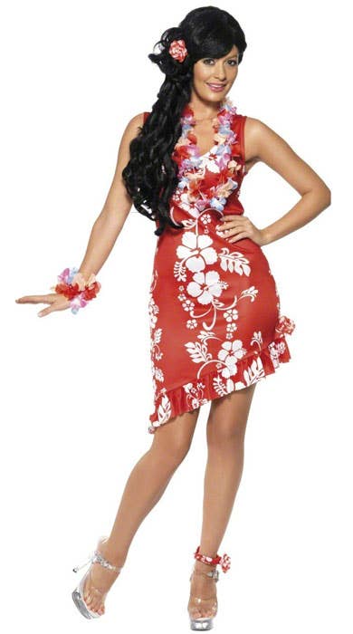 Womens Red and White Hawaiian Beauty Babe Costume - Alt Image