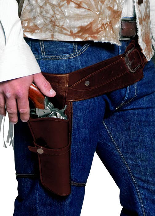 Brown Faux Leather Wild West Belt and Holster Costume Accessory