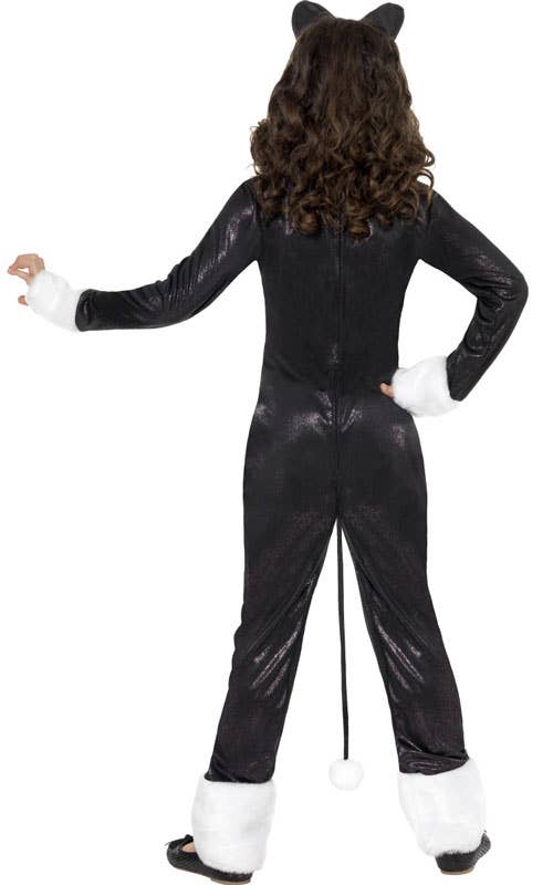 Girl's Black Kitty Animal Onesie Costume Back View