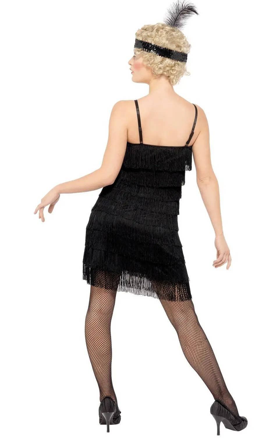 Image of Flirty 1920s Womens Short Black Plus Size Flapper Costume - Back View