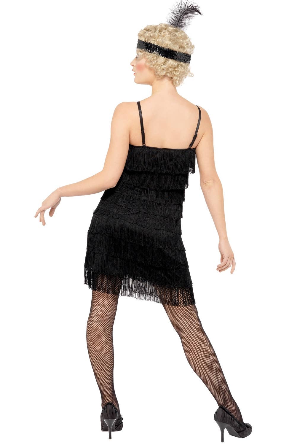 Women's Fringed Black 1920s Flapper Costume Dress - Back View