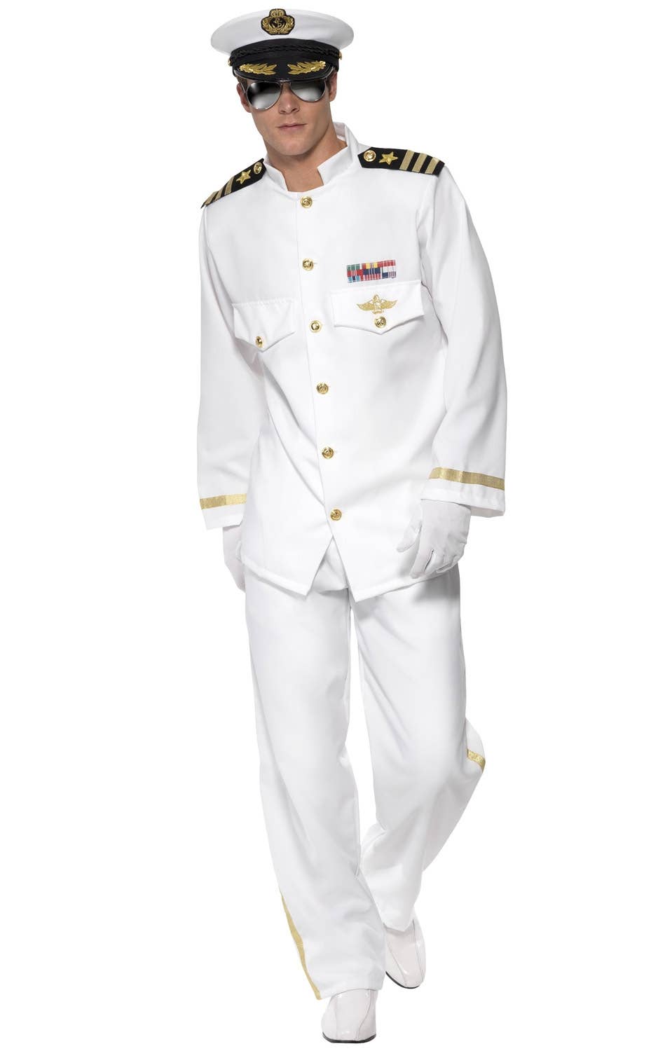 Ship Captain Men's White Pilot Suit Costume Main Image