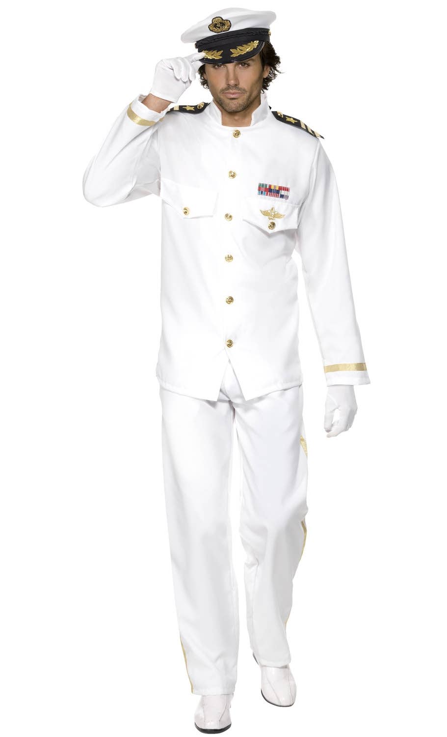 Ship Captain Men's White Pilot Suit Costume Alt Image