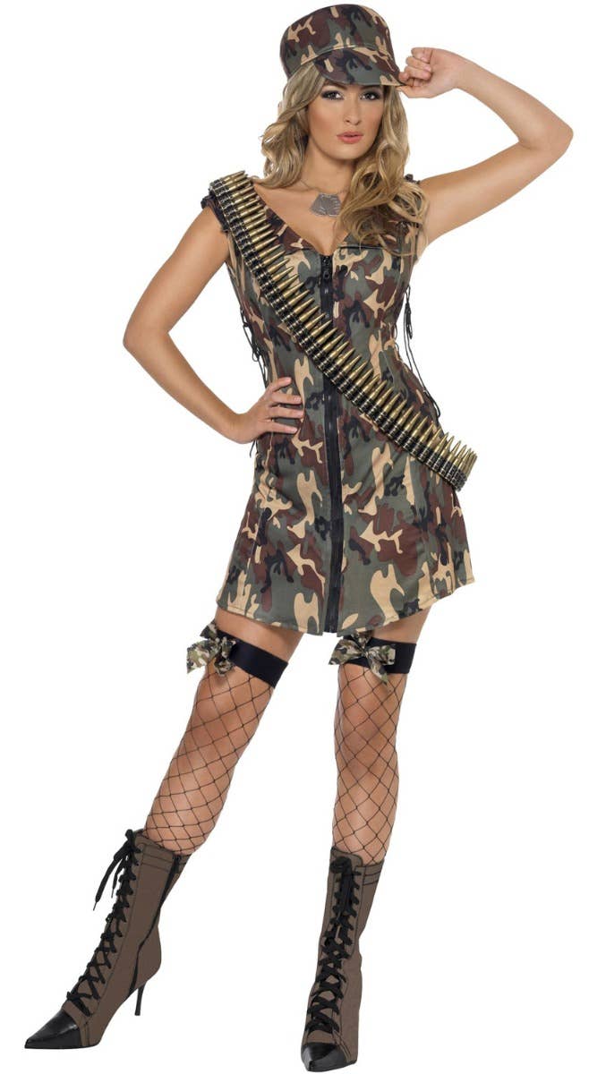 Army Women's Sexy Camouflage Dress Up Costume - Front Alt