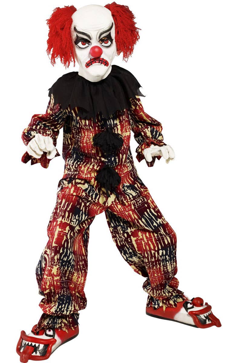 Boy's Creepy Clown Halloween Book Week Costume Front View
