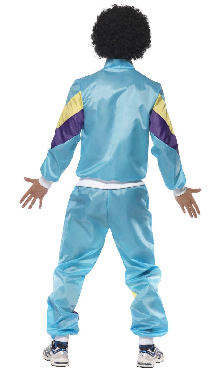 Mens 80s Fashion Blue Tracksuit Fancy Dress Costume - Back View