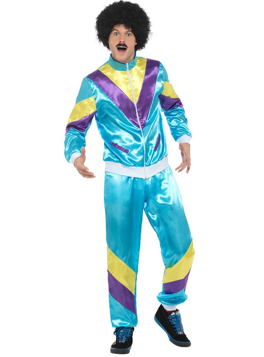 Mens 80s Fashion Blue Tracksuit Fancy Dress Costume - Main Image