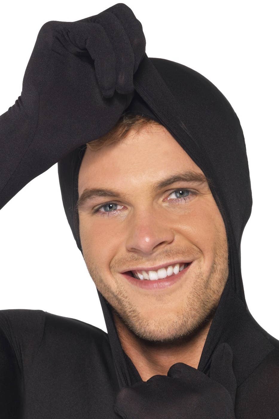 Men's Black Lycra Full Body Suit Second Skin Fancy Dress Costume Head View