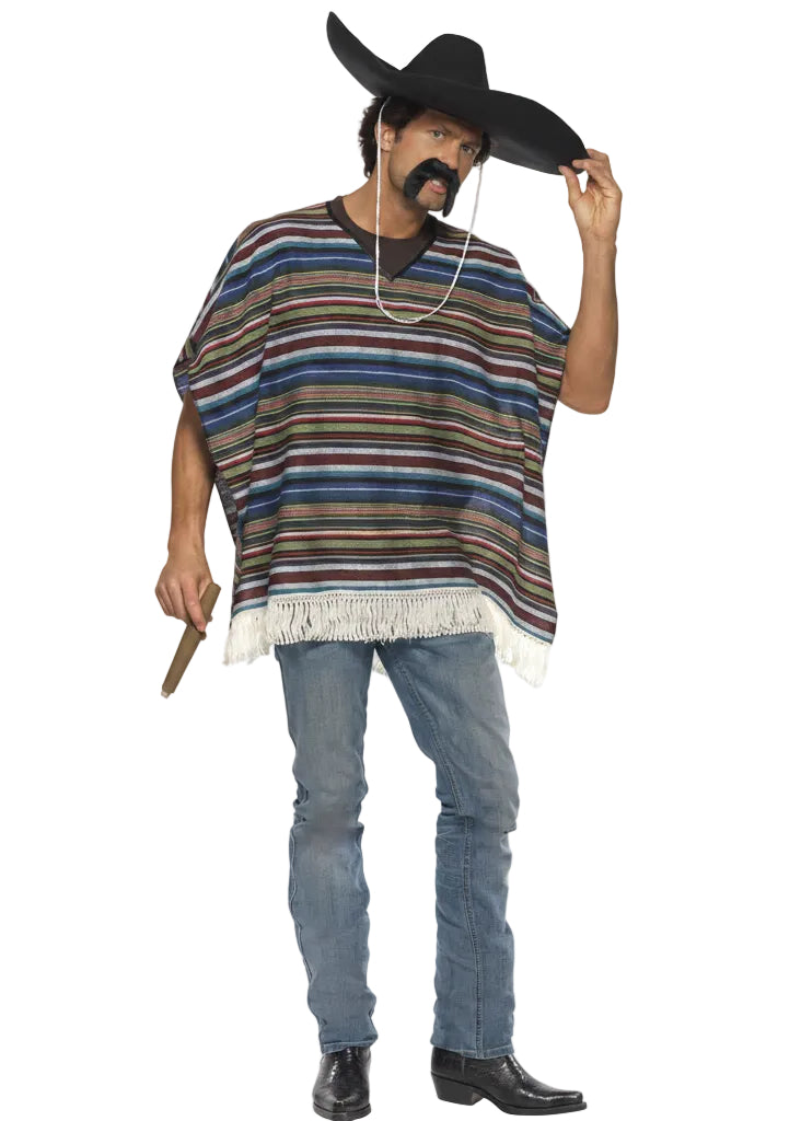 Authentic Style Mexican Poncho Adults Fancy Dress Costume - Main Image