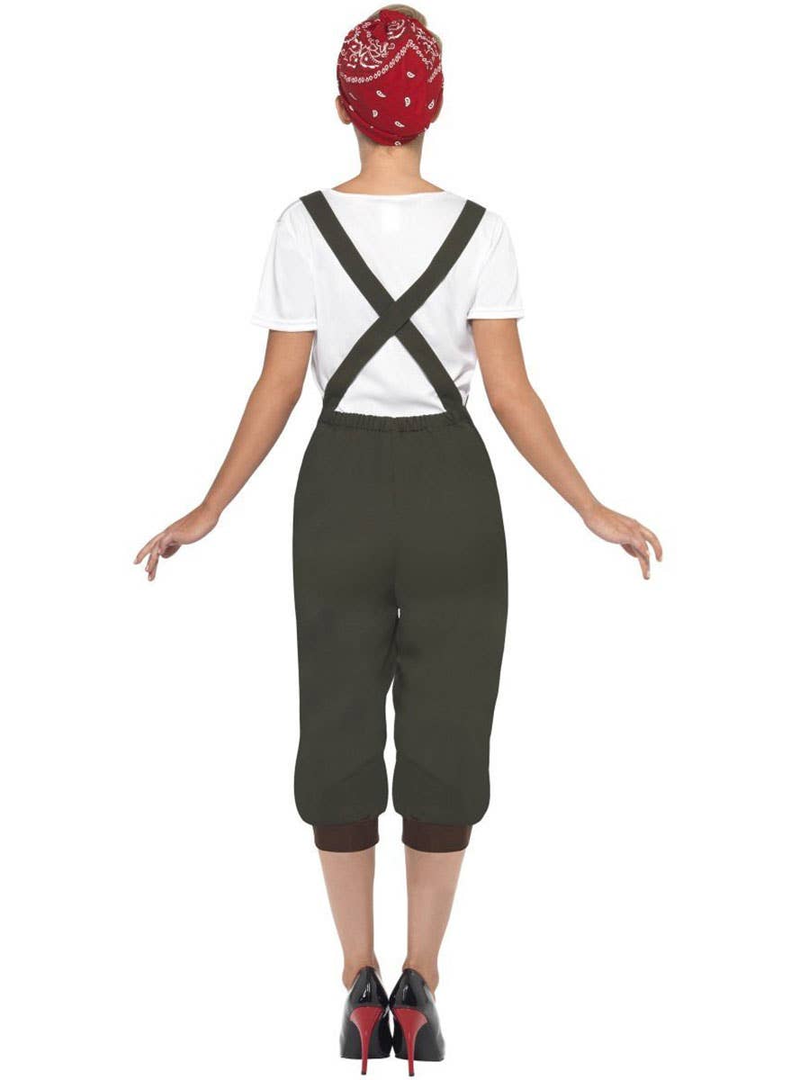 Women's 1940's WW2 Army Land Girl Costume - Back Image