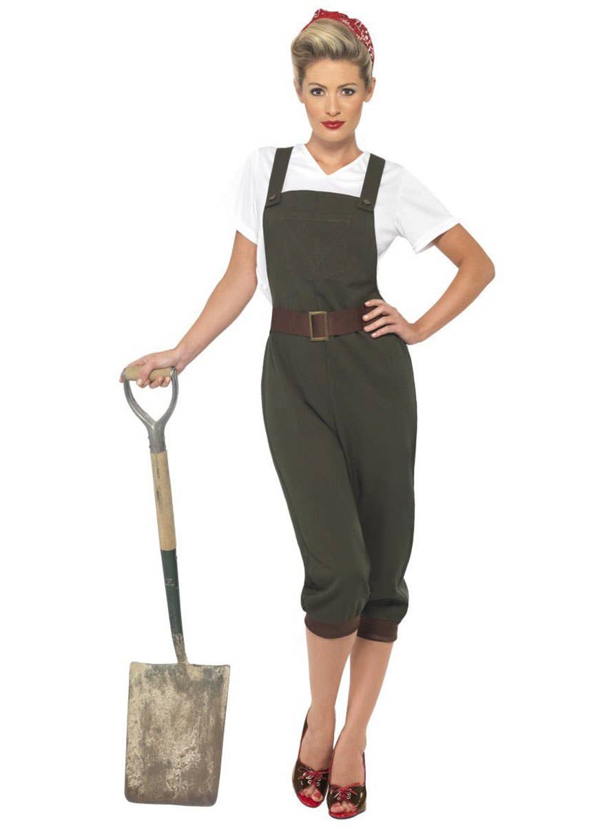 Women's 1940's WW2 Army Land Girl Costume - Main Image