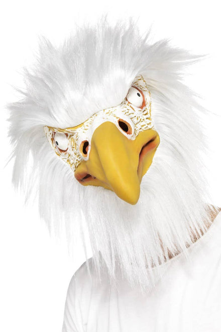 Adult's Latex Eagle Costume Accessory Mask with White Faux Hair Main Image